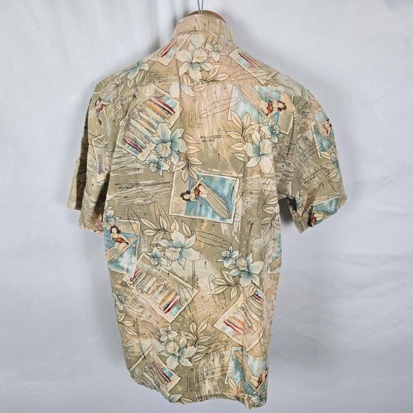 Campia Moda Shirt Men's M Tan Floral Surfs Up Hawaiian Button Down Short Sleeve - Picture 7 of 16